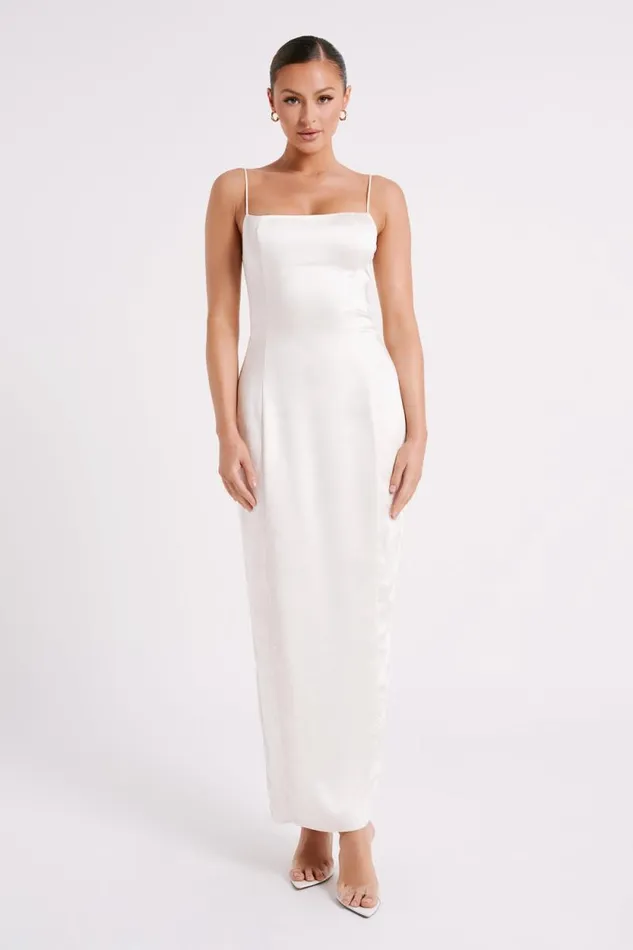 Women Meshki Dresses Chrisley Satin Maxi Dress With Split 8211 Ivory