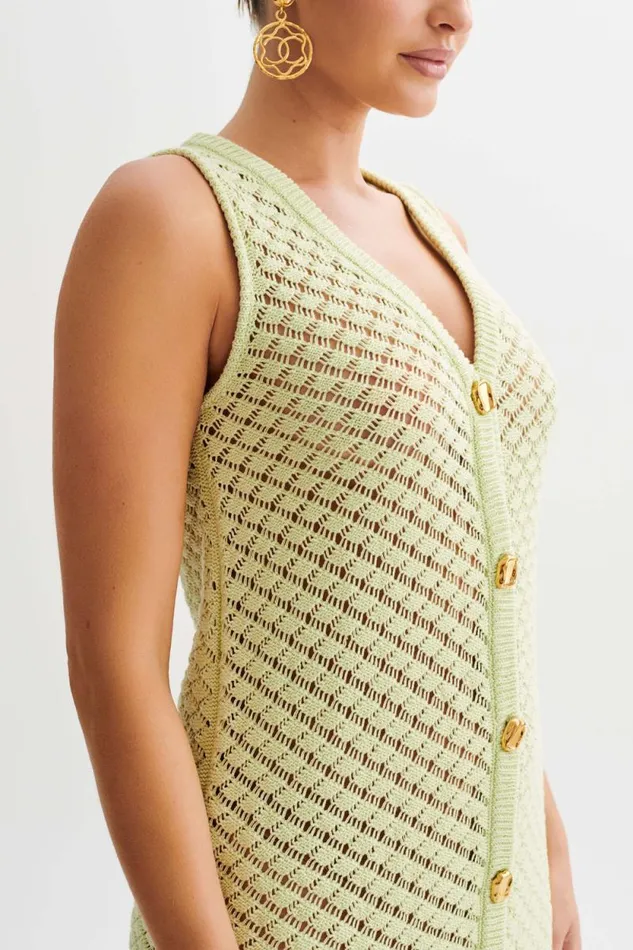 Women Meshki Dresses Delta Sleeveless Knit Button Up Mini Dress 8211 Seafoam Green