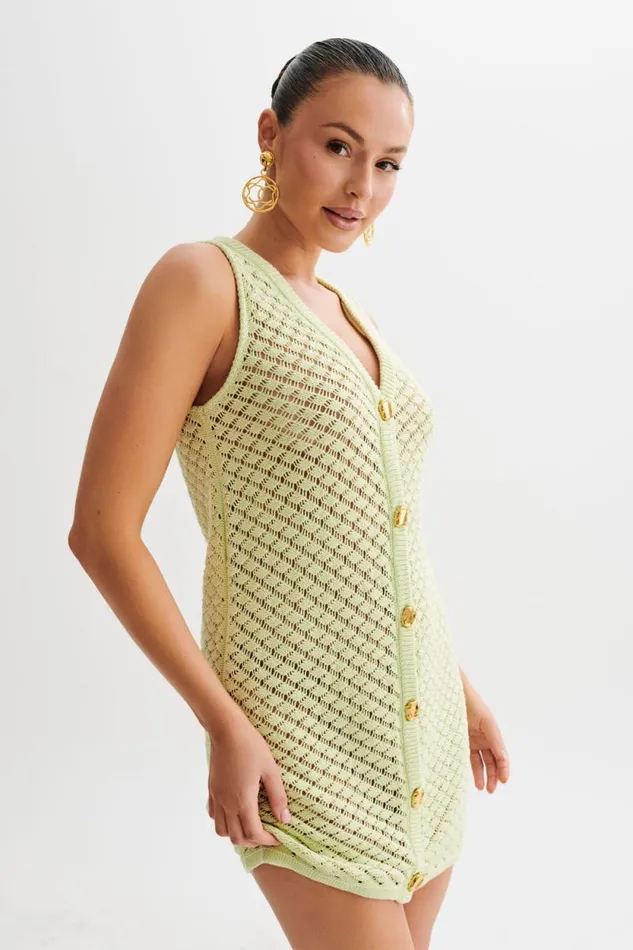 Women Meshki Dresses Delta Sleeveless Knit Button Up Mini Dress 8211 Seafoam Green