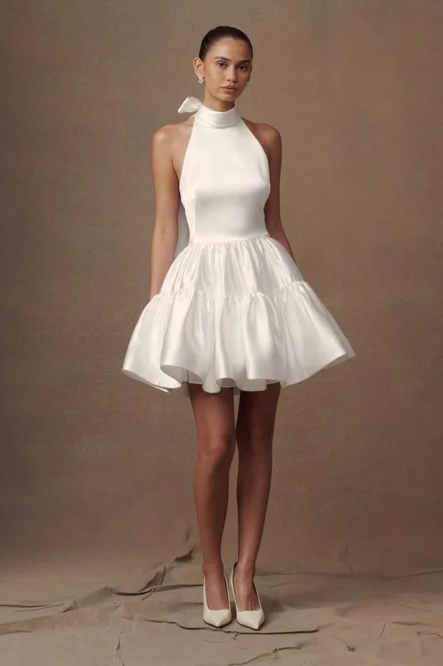 Women Meshki Dresses Dorota Satin Halter Mini Dress 8211 White