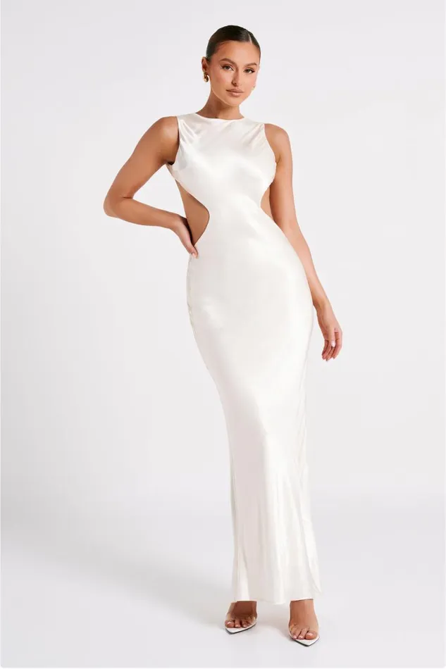 Women Meshki Dresses Electra Satin Cut Out Maxi Dress 8211 Ivory