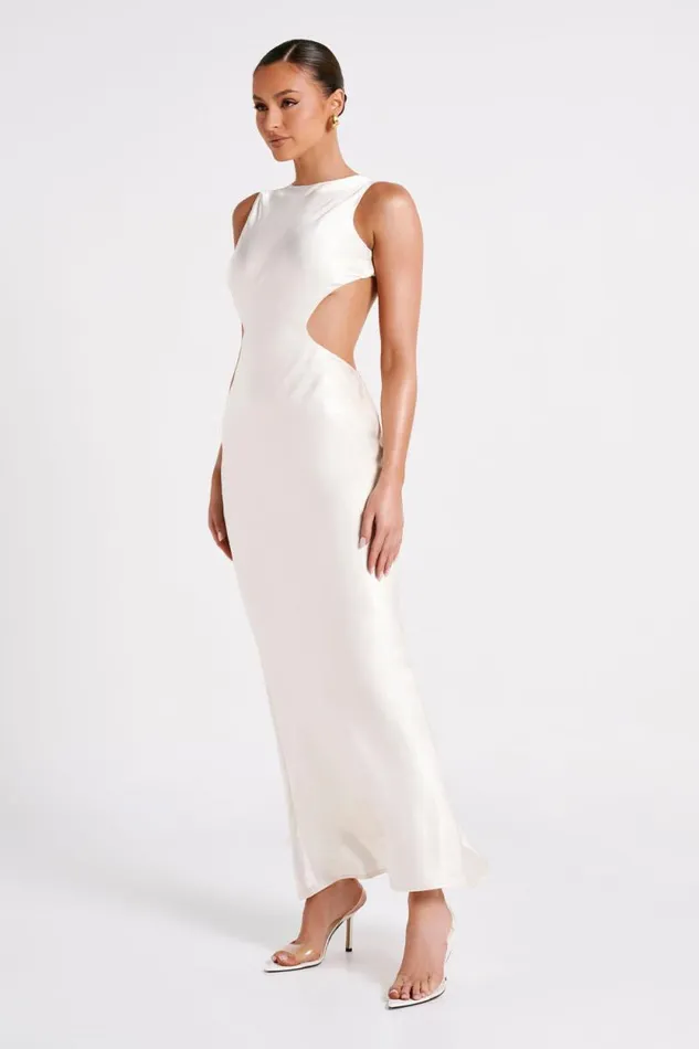 Women Meshki Dresses Electra Satin Cut Out Maxi Dress 8211 Ivory