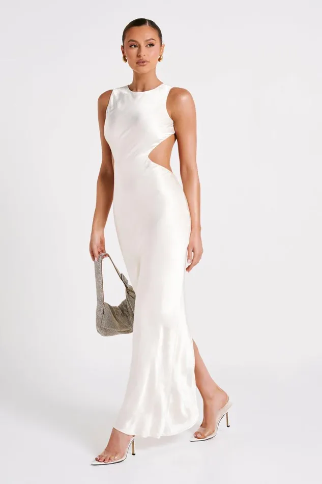 Women Meshki Dresses Electra Satin Cut Out Maxi Dress 8211 Ivory
