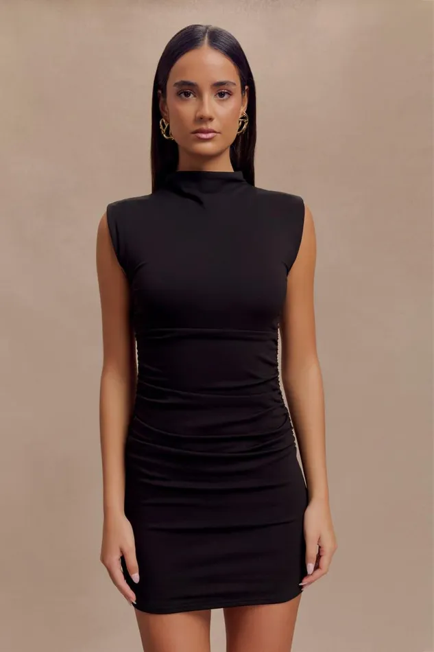 Women Meshki Dresses Elliot High Neck Sleeveless Mini Dress 8211 Black