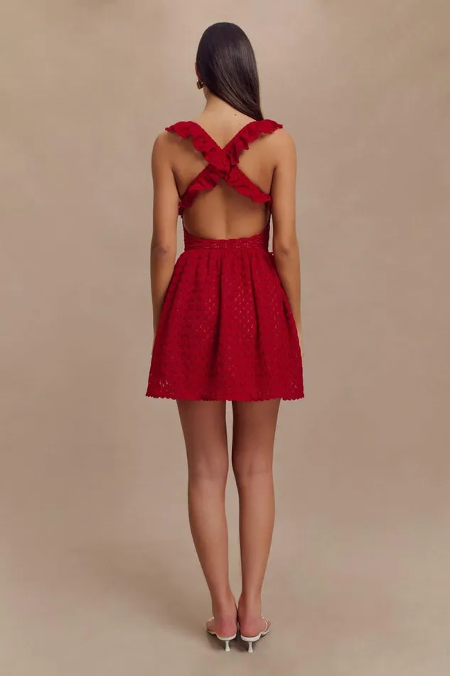 Women Meshki Dresses Ezra Lace Mini Dress 8211 Deep Red
