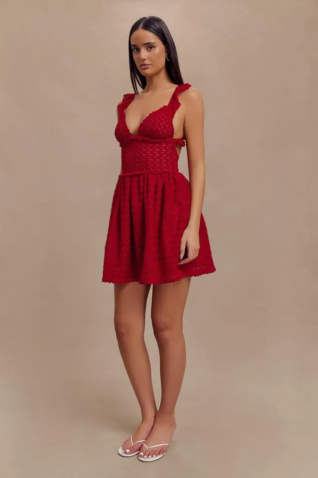 Women Meshki Dresses Ezra Lace Mini Dress 8211 Deep Red
