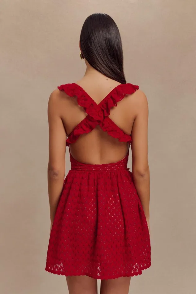 Women Meshki Dresses Ezra Lace Mini Dress 8211 Deep Red
