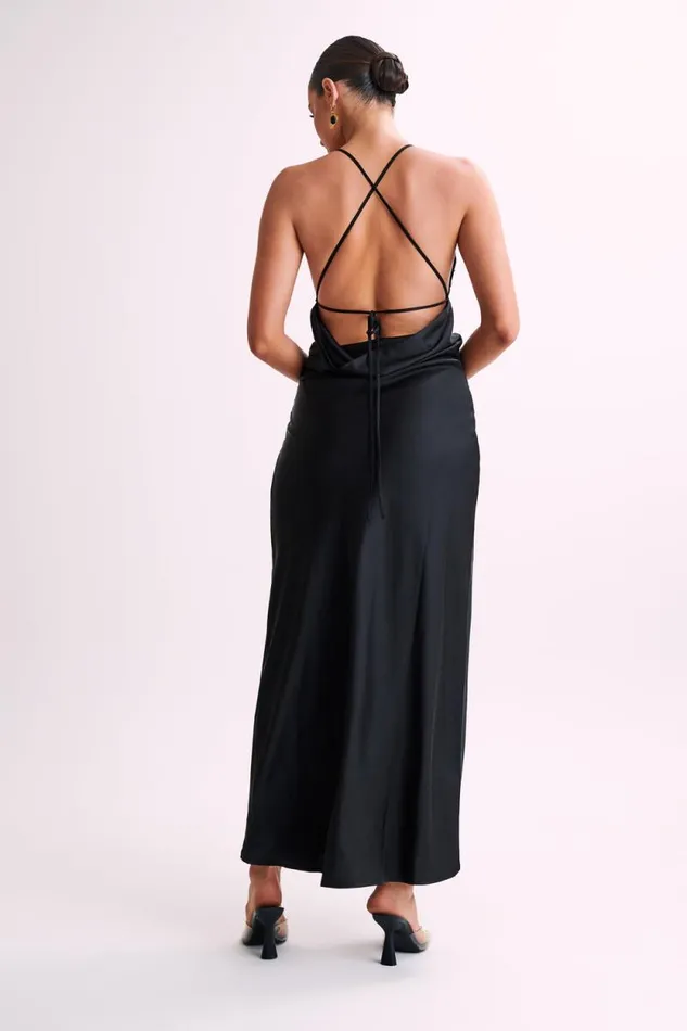 Women Meshki Dresses Gina Satin Slip Maxi Dress With Lace 8211 Black