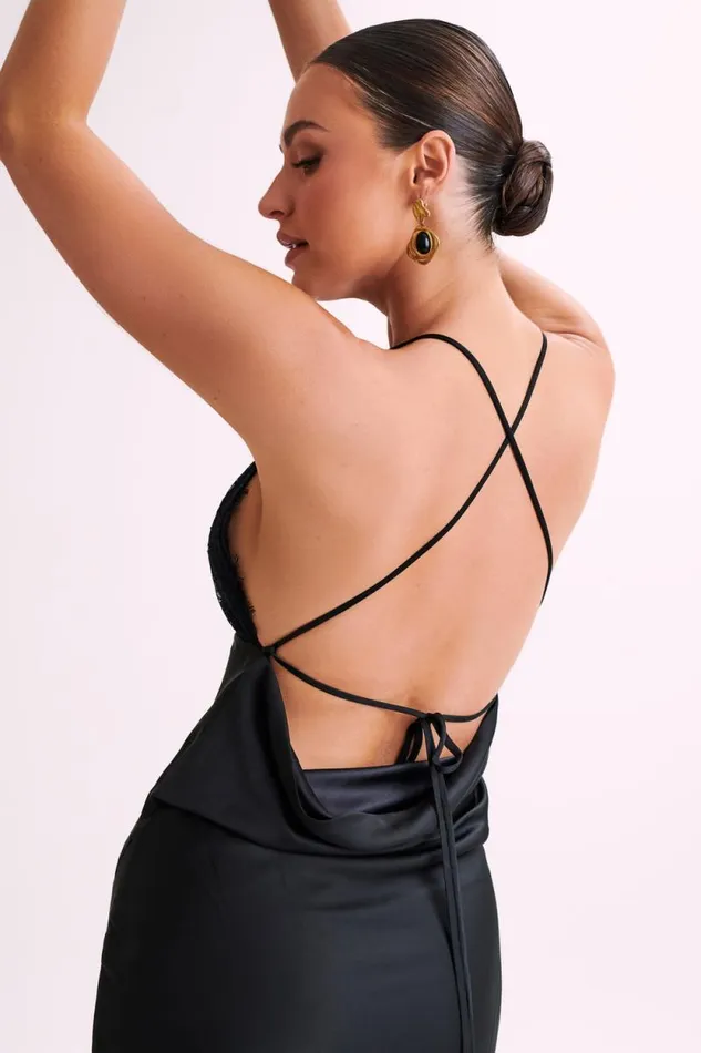 Women Meshki Dresses Gina Satin Slip Maxi Dress With Lace 8211 Black