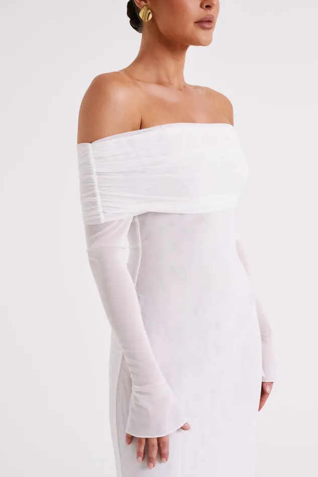 Women Meshki Dresses Josie Off Shoulder Mesh Maxi Dress 8211 Ivory