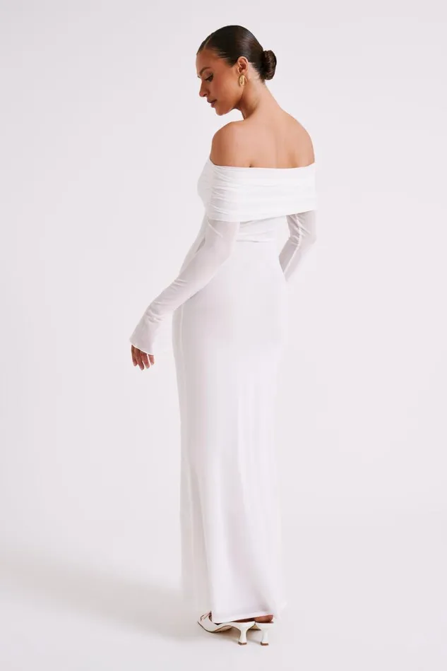 Women Meshki Dresses Josie Off Shoulder Mesh Maxi Dress 8211 Ivory