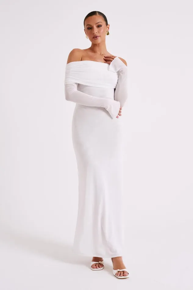 Women Meshki Dresses Josie Off Shoulder Mesh Maxi Dress 8211 Ivory