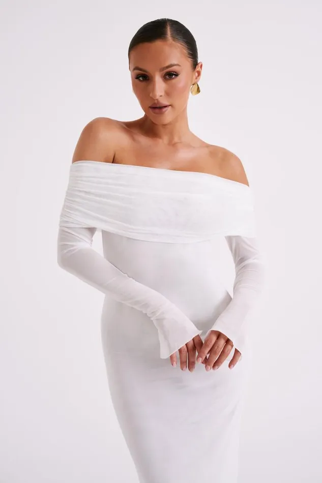 Women Meshki Dresses Josie Off Shoulder Mesh Maxi Dress 8211 Ivory