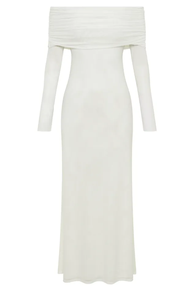 Women Meshki Dresses Josie Off Shoulder Mesh Maxi Dress 8211 Ivory