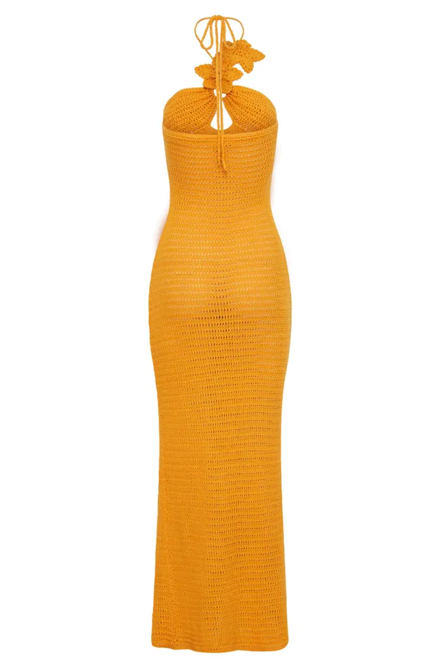 Women Meshki Dresses Kyla Floral Crochet Maxi Dress 8211 Orange Sherbet