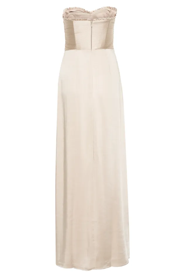 Women Meshki Dresses Larissa Satin Maxi Dress With Ruched Petals 8211 Champagne