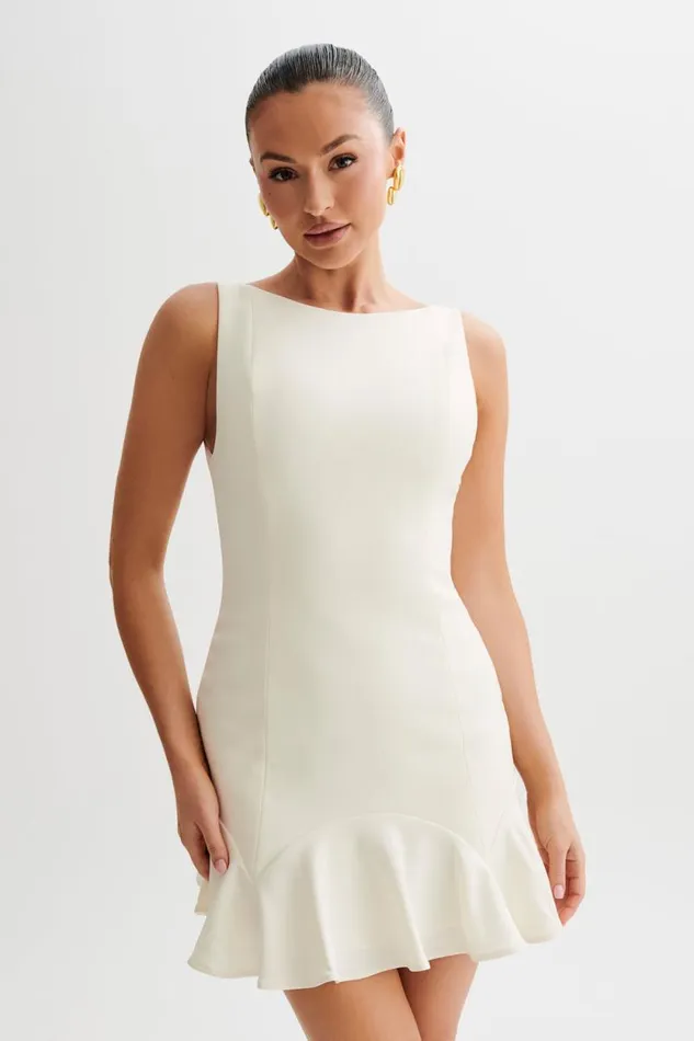 Women Meshki Dresses Leonora Sleeveless Suiting Mini Dress With Ruffle 8211 Ivory