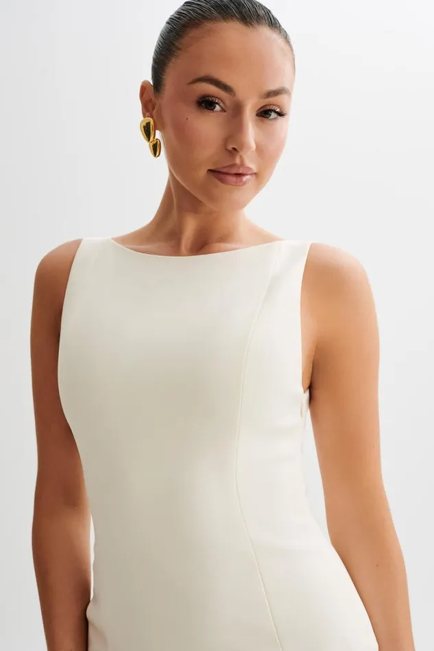 Women Meshki Dresses Leonora Sleeveless Suiting Mini Dress With Ruffle 8211 Ivory