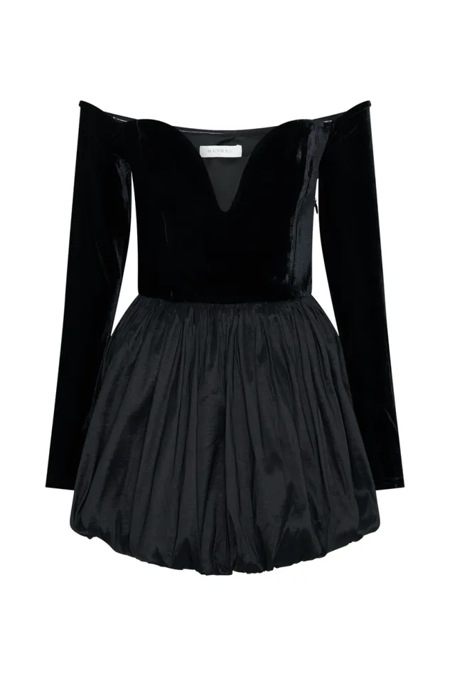 Women Meshki Dresses Liv Off Shoulders Velvet Mini Dress 8211 Black