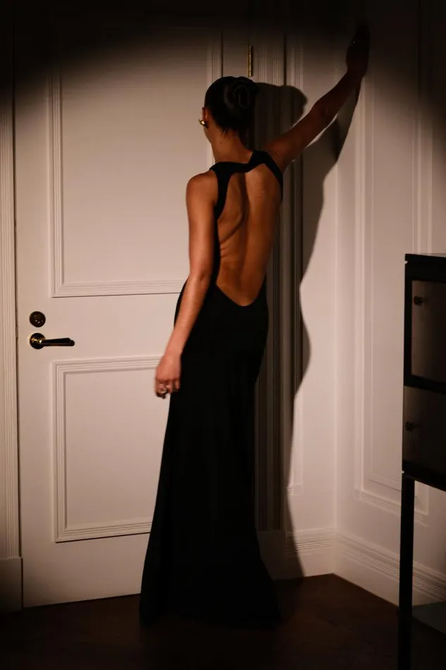 Women Meshki Dresses Louise Slinky Backless Maxi Dress 8211 Black