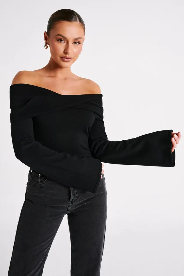 Women Meshki Dresses Marlisa Off Shoulder Twist Top 8211 Black