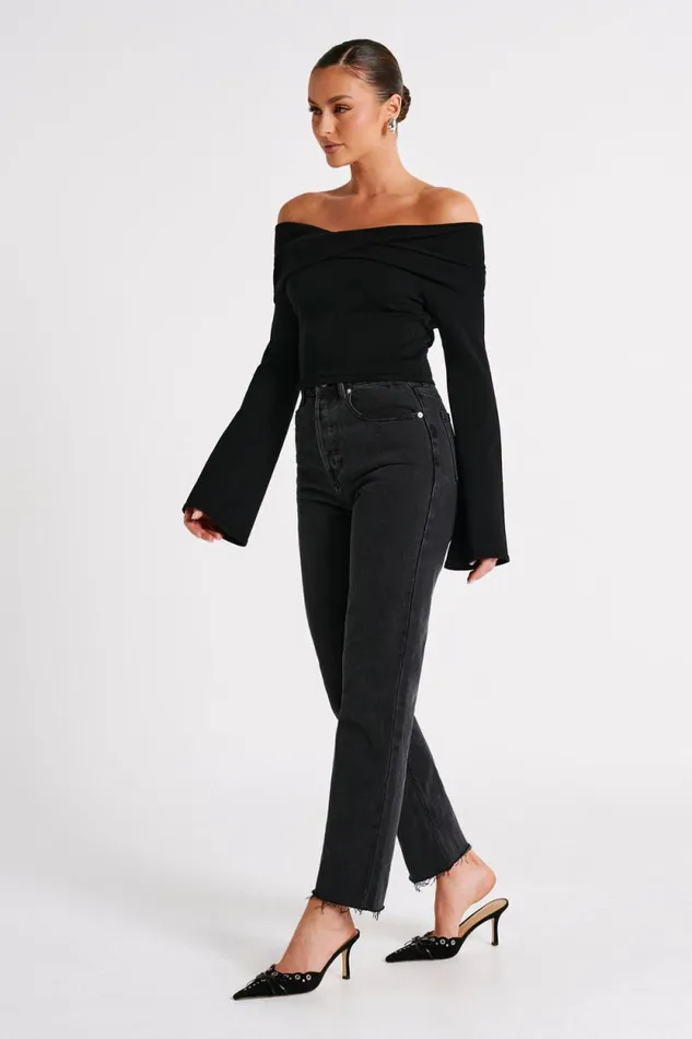 Women Meshki Dresses Marlisa Off Shoulder Twist Top 8211 Black