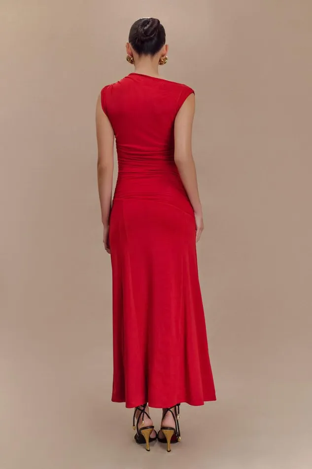 Women Meshki Dresses Navanna Asymmetric Slinky Midi Dress 8211 Red