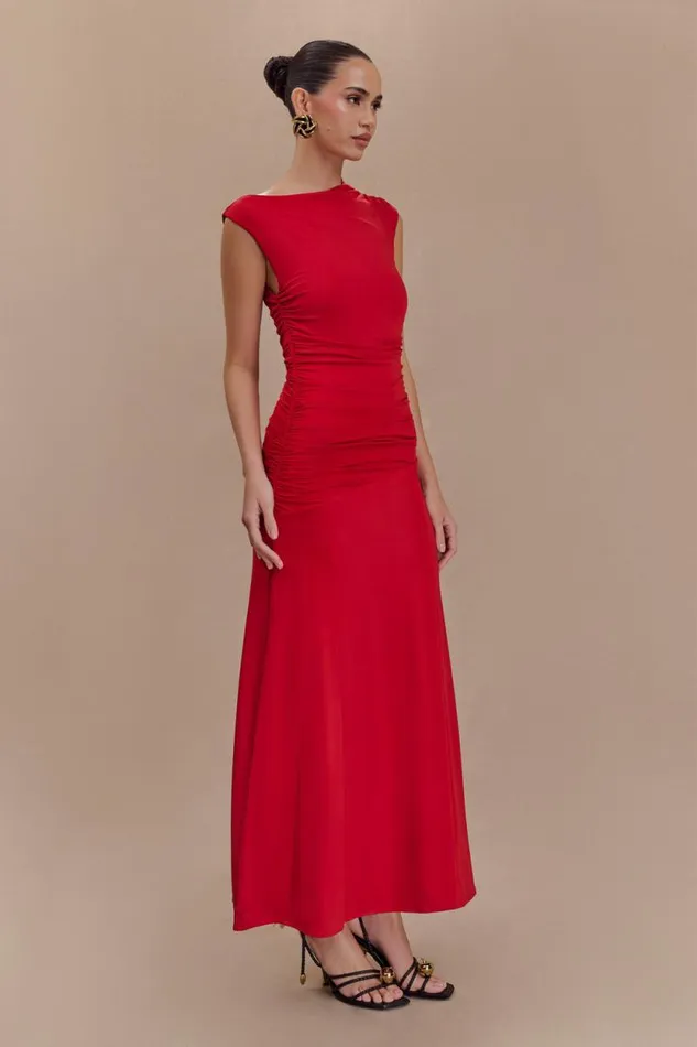 Women Meshki Dresses Navanna Asymmetric Slinky Midi Dress 8211 Red