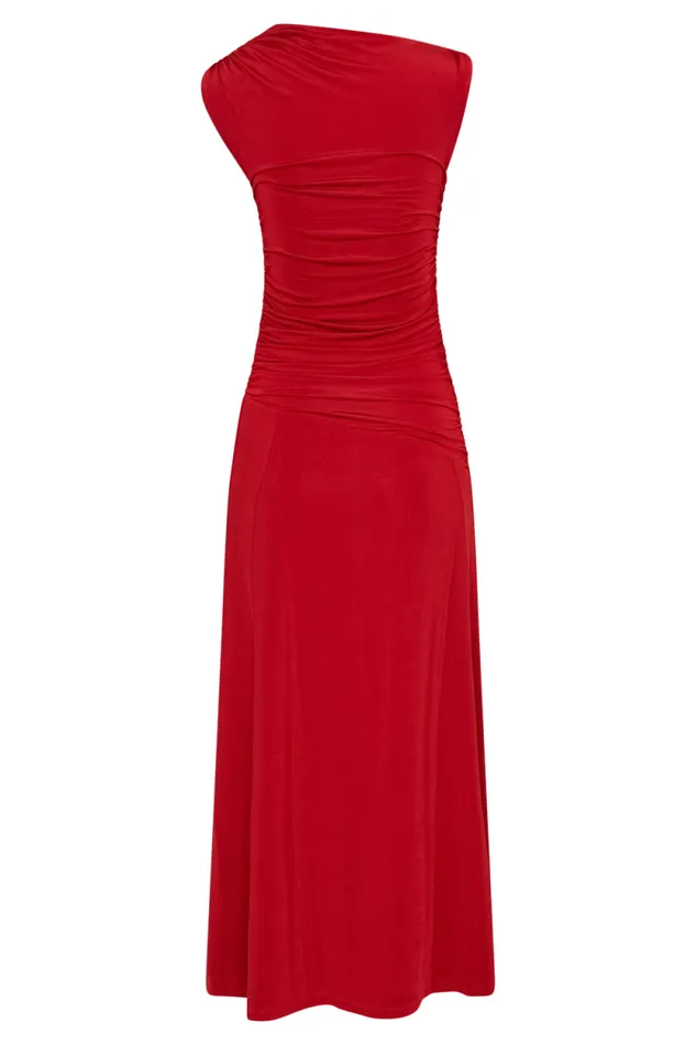 Women Meshki Dresses Navanna Asymmetric Slinky Midi Dress 8211 Red