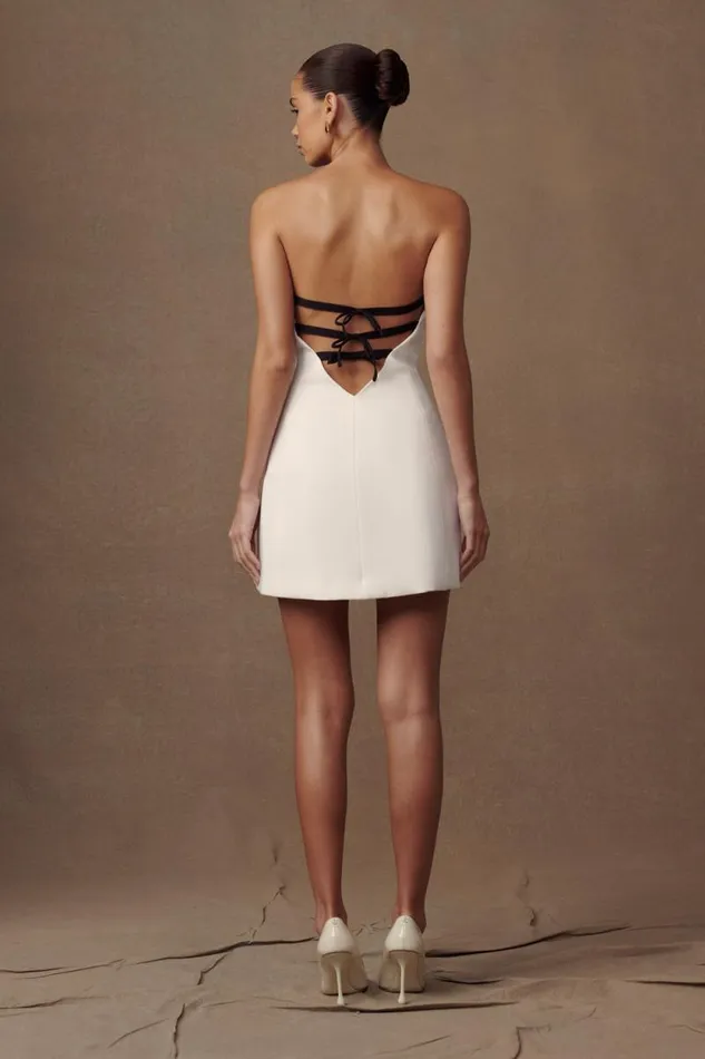 Women Meshki Dresses Neeka Strapless Bow Back Mini Dress 8211 White