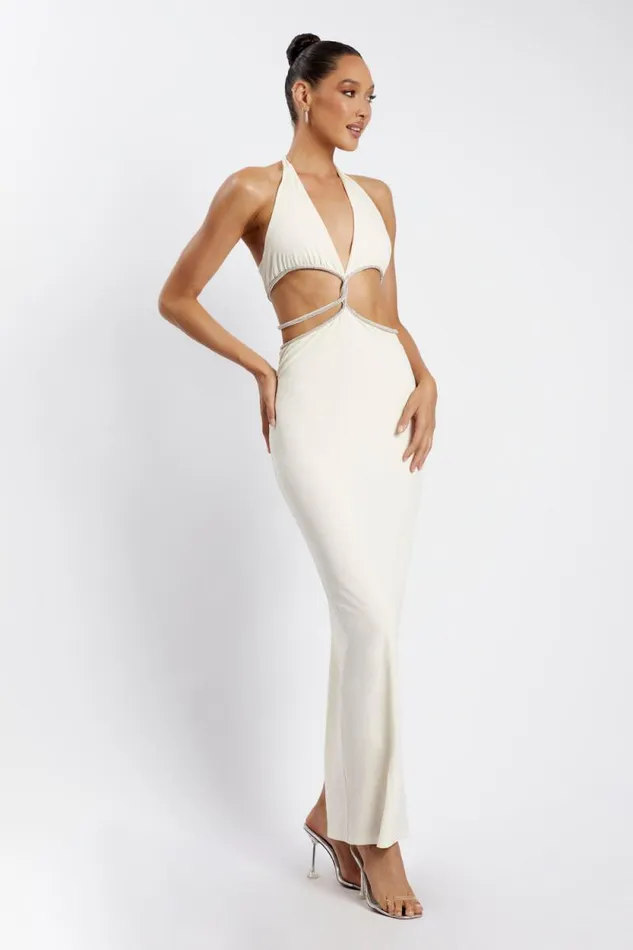 Women Meshki Dresses Nicha Diamante Cut Out Maxi Dress 8211 Bone