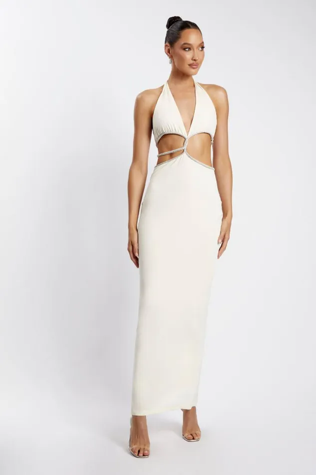 Women Meshki Dresses Nicha Diamante Cut Out Maxi Dress 8211 Bone