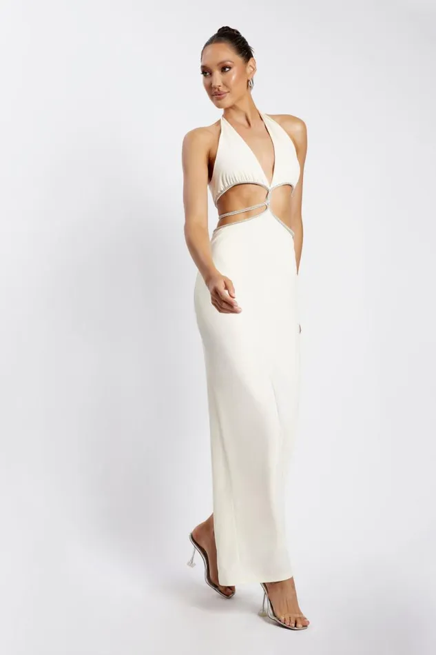 Women Meshki Dresses Nicha Diamante Cut Out Maxi Dress 8211 Bone