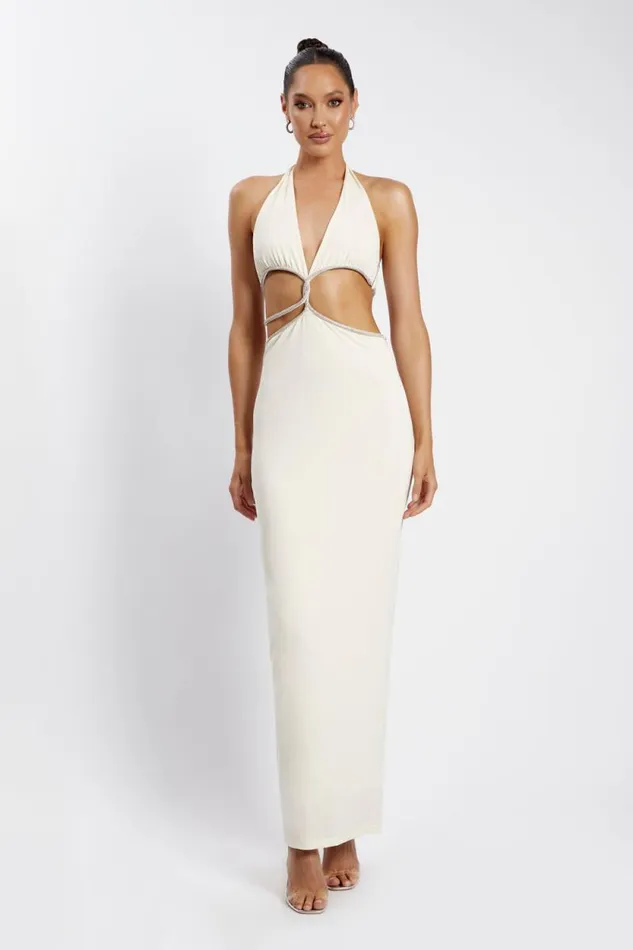 Women Meshki Dresses Nicha Diamante Cut Out Maxi Dress 8211 Bone