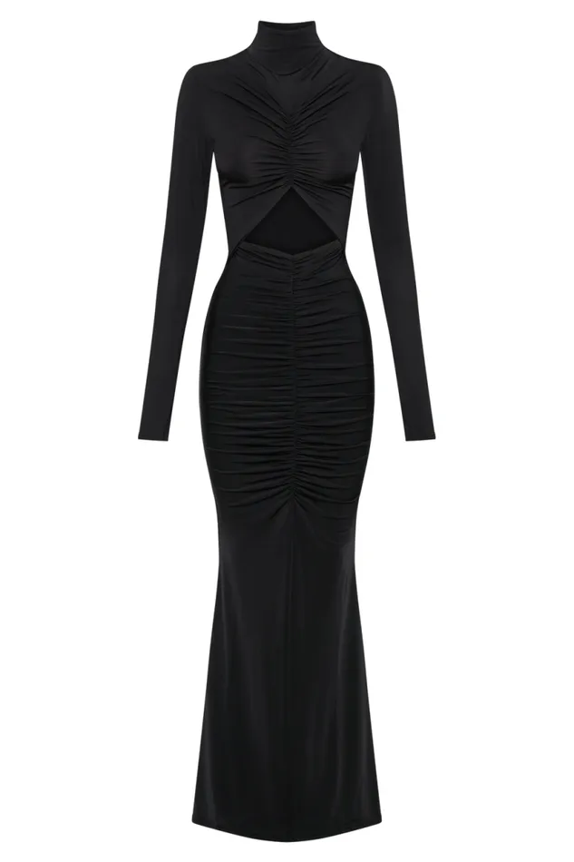 Women Meshki Dresses Pia Slinky Long Sleeve Cutout Maxi Dress 8211 Black