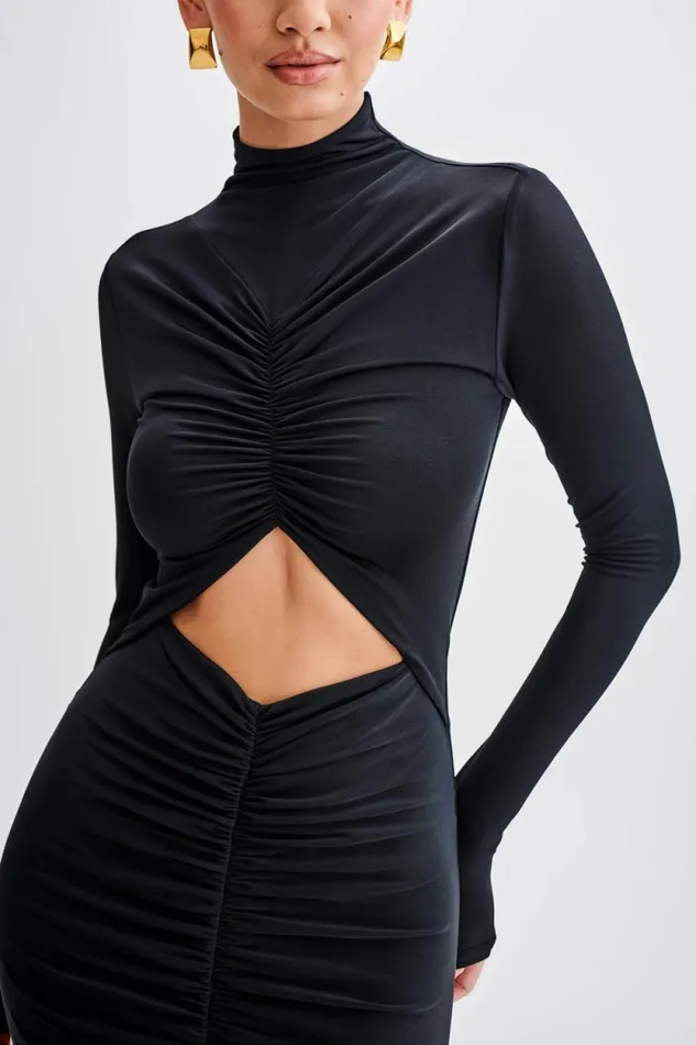 Women Meshki Dresses Pia Slinky Long Sleeve Cutout Maxi Dress 8211 Black