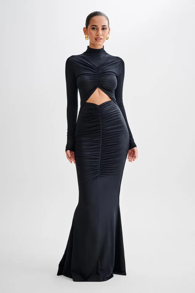 Women Meshki Dresses Pia Slinky Long Sleeve Cutout Maxi Dress 8211 Black