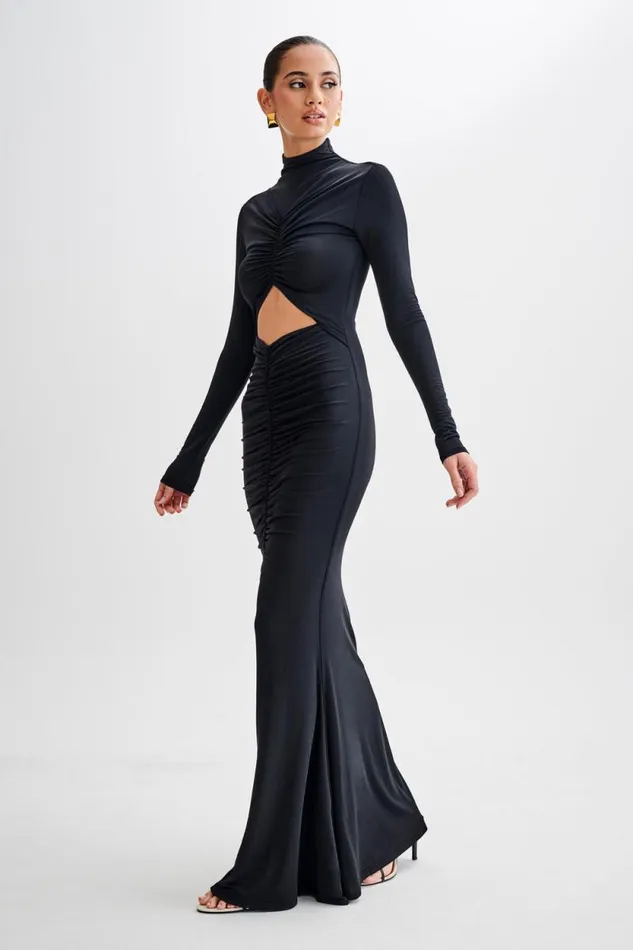 Women Meshki Dresses Pia Slinky Long Sleeve Cutout Maxi Dress 8211 Black