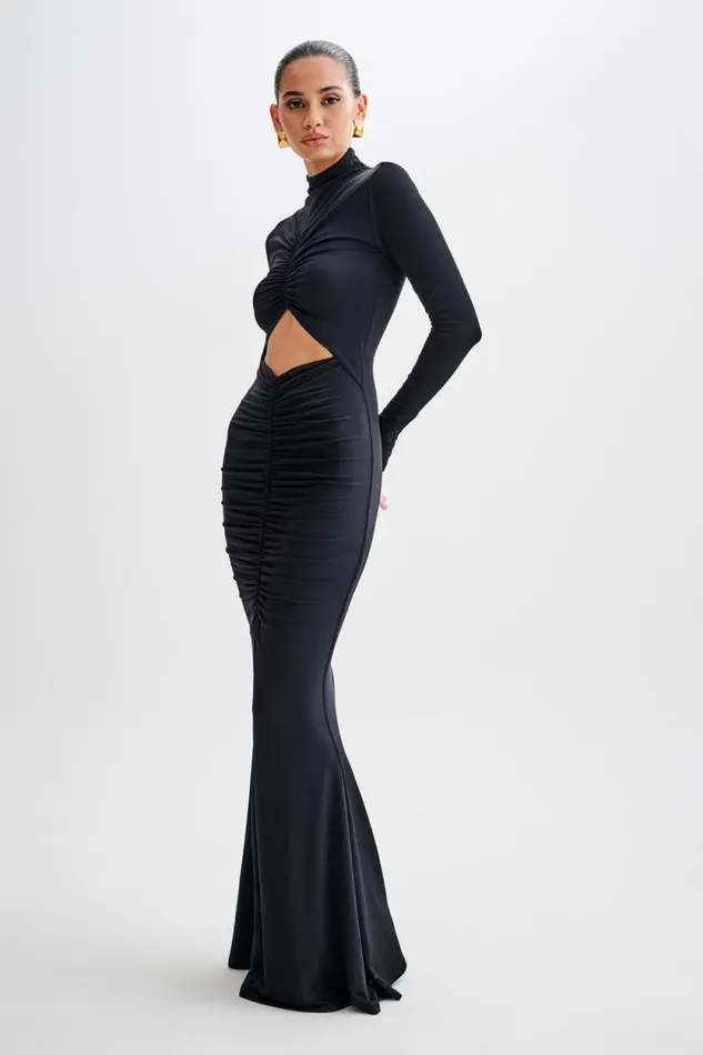 Women Meshki Dresses Pia Slinky Long Sleeve Cutout Maxi Dress 8211 Black