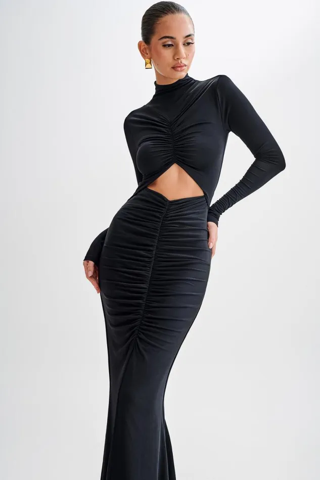 Women Meshki Dresses Pia Slinky Long Sleeve Cutout Maxi Dress 8211 Black