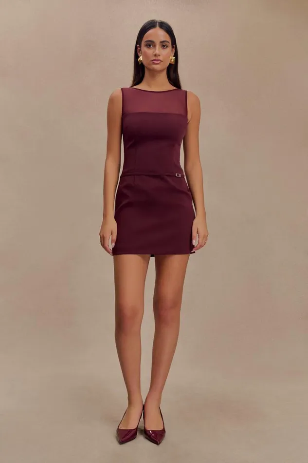 Women Meshki Dresses Posie Suiting Belted Mini Dress 8211 Mahogany