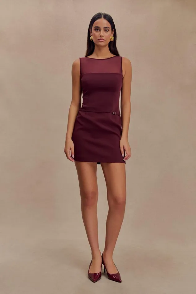 Women Meshki Dresses Posie Suiting Belted Mini Dress 8211 Mahogany