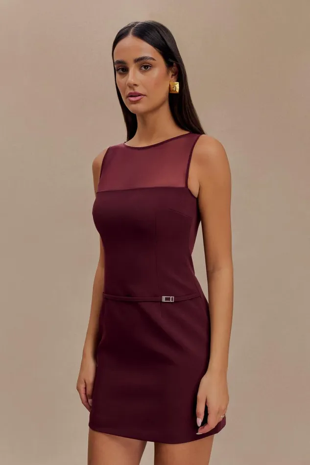Women Meshki Dresses Posie Suiting Belted Mini Dress 8211 Mahogany