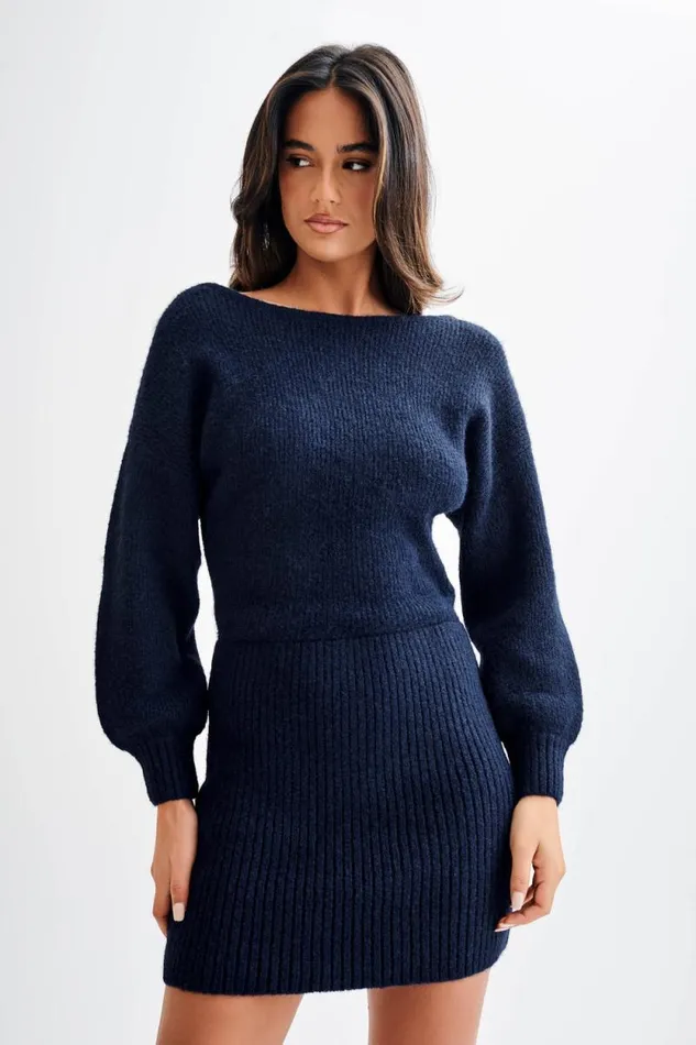 Women Meshki Dresses Rafferty Boat Neck Knit Mini Dress 8211 Navy