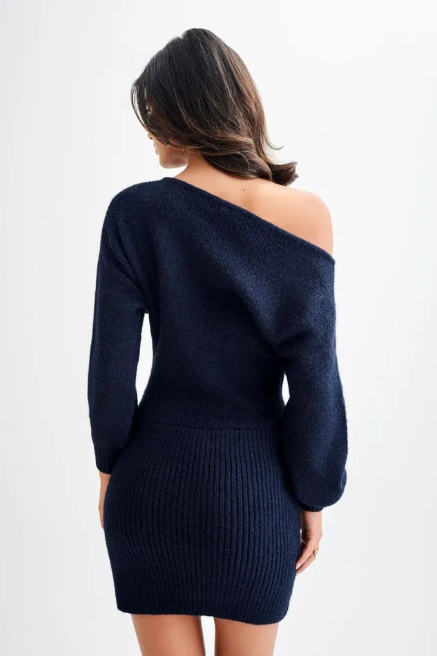Women Meshki Dresses Rafferty Boat Neck Knit Mini Dress 8211 Navy