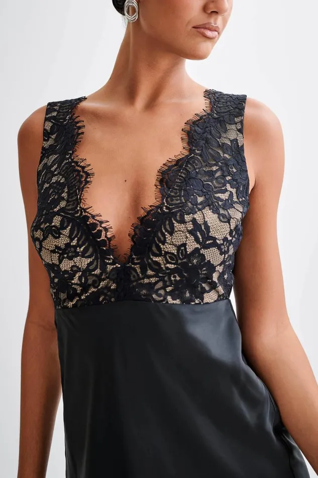 Women Meshki Dresses Ricci Satin And Lace Maxi Dress 8211 Black
