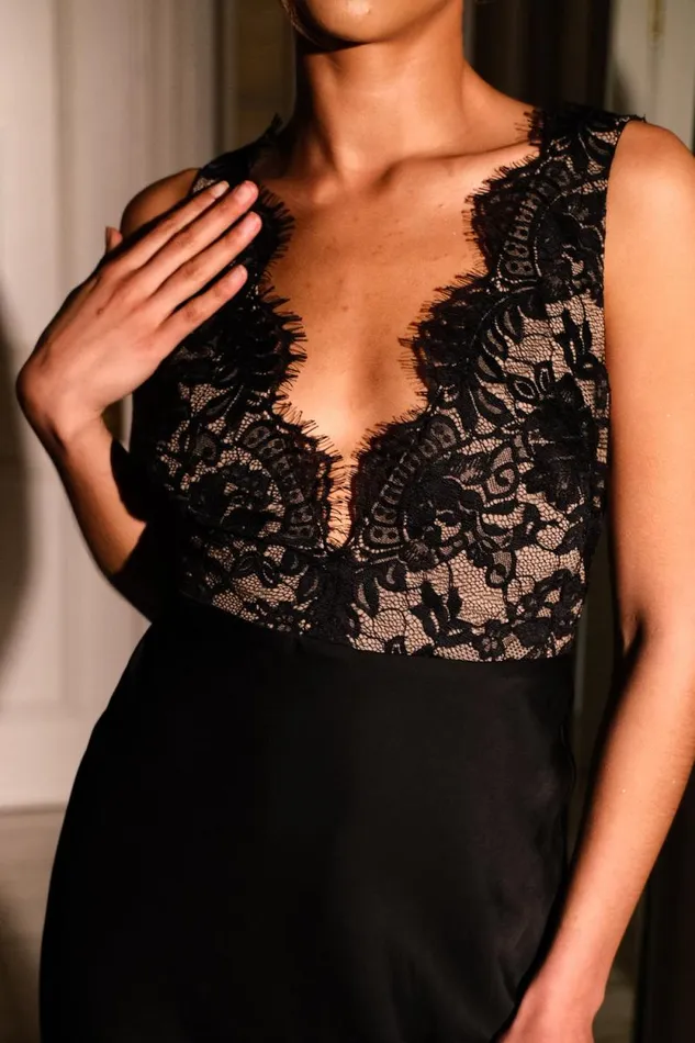 Women Meshki Dresses Ricci Satin And Lace Maxi Dress 8211 Black