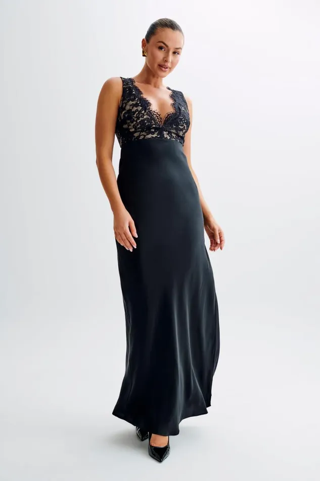 Women Meshki Dresses Ricci Satin And Lace Maxi Dress 8211 Black
