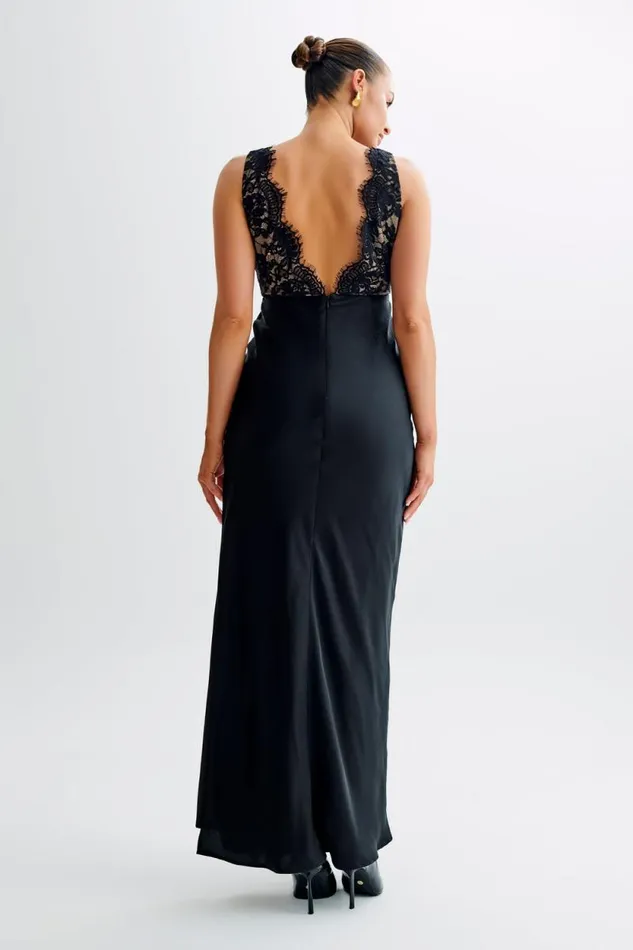 Women Meshki Dresses Ricci Satin And Lace Maxi Dress 8211 Black