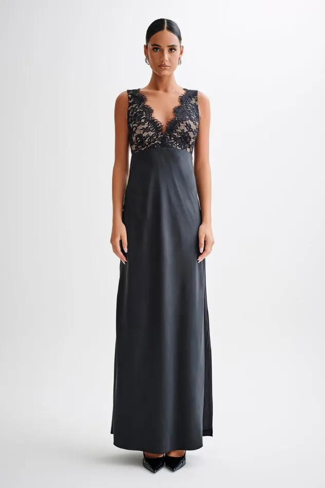 Women Meshki Dresses Ricci Satin And Lace Maxi Dress 8211 Black